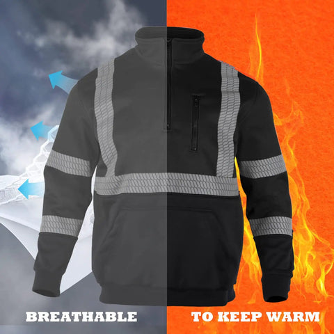 High Visibility Fleece Hoodie For Men With 360 Reflective Strips ANSI Class 3 Type R Safety Sweatshirt Yellow With Black Bottom
