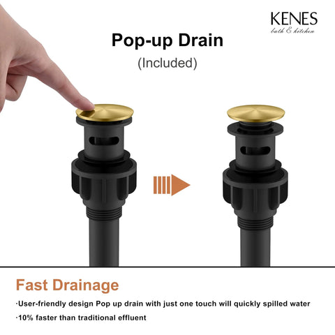 Brushed Gold Bathroom Faucet With Single Hole Lavatory Vanity, Modern Single Handle Sink Faucet Gold, Includes Pop Up Drain And Water Supply Hoses LJ-9031-4 showing pop-up drain mechanism