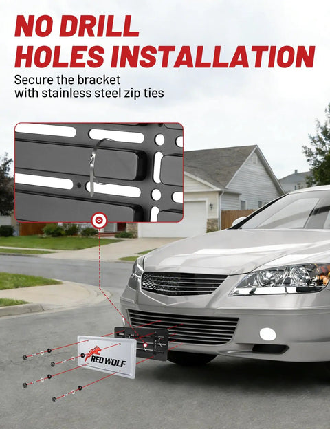 No Drill Front License Plate Bracket Universal Mount For Car Truck SUV Bumper Easy Grille Or Bumper Install
