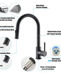 Black Kitchen Faucet With Magnetic Pull Down Sprayer High Arc Stainless Steel Design CUPC Ceramic Cartridge 10 Inch Deck Plate
