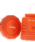 30 Day 1000 Lumen LED Lantern with glow button and built-in hook in orange, designed for camping and emergency use.