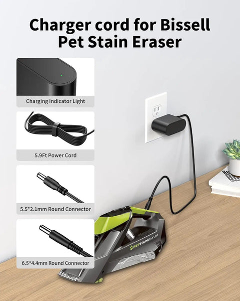 10V Charger For Bissell Pet Stain Eraser Cordless Handheld Carpet Cleaner Replacement Power Adapter plugged into wall
