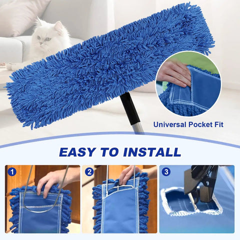 Premium 36 Inch Microfiber Dust Mop Head Replacement medium washable pad in blue, ideal for easy installation on cleaning frames.