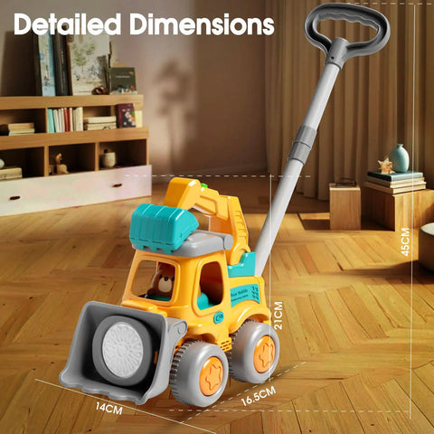 Bubble Machine For Toddlers And Kids Vehicle Bubbles Lawn Mower Toy Rechargeable Bubble Blower shown with dimensions indoors.