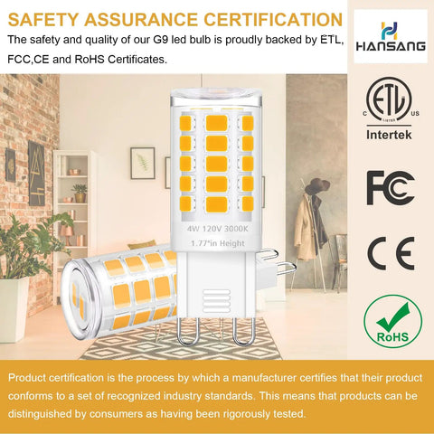 12 Pack G9 LED Bulbs 4000K Natural Daylight 4W 40W Halogen Equivalent, T4 Short Bulbs For Crystal Chandeliers with safety certifications