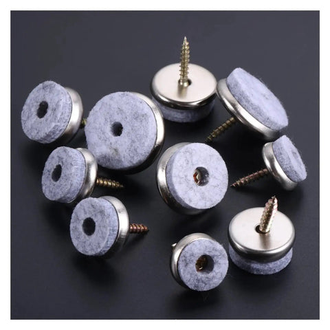 Close-up of Screw-On Felt Furniture Gliders 18mm To 28mm for Wooden Floors showing felt surface and screw base