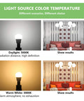 Comparison of Dope E17 Intermediate Base LED Bulbs 5000K daylight and 3000K warm white light in living room settings.