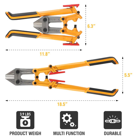 Power Grip 18 Inch Bolt Cutter With Folding Handles For On The Go Jobs Heavy Duty CR MO Steel Cutting Heads Built To Last