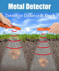 Metal detector detecting underground treasure with detection distance of 0-3 inches, part of Heavy Duty Stainless Steel Sand Scoop For Metal Detecting With Long Handle Beach Treasure Hunting Kit Includes Pinpointer Shovel Carry Bag And Gloves Durable Beach Scavenger Tool For Pros And Beginners.