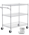 Must Have Heavy Duty 3 Tier Kitchen Utility Cart On Wheels With 661 Lbs Capacity, metal storage trolley with hooks