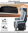 Go-To Carry On Luggage Duffel Bag For Travel under aircraft seat and in overhead bin, showing airline compatibility