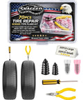All In One Tire Repair Kit With Screw In Self Sealing Plugs Pro Grade Heavy Duty Tubeless Patch Tools For Cars Trucks And Motorcycles Includes Pliers And Screwdriver No Glue Needed Puncture Repair Essentials with tools and plugs displayed