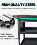 Heavy-Duty Rolling Utility Cart With Wooden Top, 3-Tier Mobile Workshop Table On Sturdy Casters, high-quality steel structure