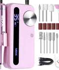 Top Shelf Pro Grade Nail Drill Electric File For Acrylic Gel Polish Killer 35000Rpm Torque With Lcd Screen Forward Reverse Settings rechargeable cordless set with various bits.