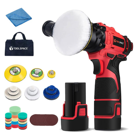 12V Cordless Buffer Polisher Kit With 3 Inch Mini Car Buffer And Sander, Includes 2 Li Ion Batteries And 46 Piece Accessory Set