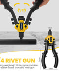 One Quarter Inch Pop Rivet Gun Kit With 200 Blind Rivets And Five Interchangeable Rivet Heads for metal auto and gutters