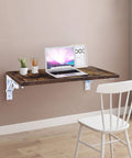 Wall-mounted desk using Folding Shelf Brackets Set With 400 Lb Max Load, DIY Wall Mounted Shelving Brackets, includes white 12 inch plank