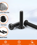 Heavy Duty M4X10MM Flat Head Machine Screws With Black Oxide Coating And Phillips Drive for No Sweat Furniture and Bed Frame Assembly, 3 screws displayed