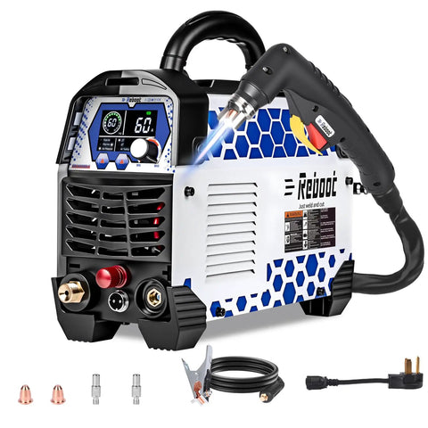 Non-Touch Plasma Cutter With Pilot Arc, One Inch Max Cut And Five Eighth Inch Clean Cut, 2T And 4T Modes, Big LED Display, Dual Voltage