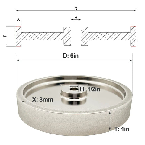 320 Grit Aluminum Core Grinding Wheel For Sharpening Woodturning Tools And High Speed Steel Tools, 6 Inch Diameter diagram