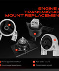 Heavy Duty Engine Motor And Transmission Mount Kit Set Of Four For Hyundai Accent And Kia Rio 2006 Through 2011 1.6L L4 showing components numbered.