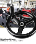 Three Spoke Plastic Hand Wheel With Revolving Handle for milling machine, showing ergonomic handle and black finish.