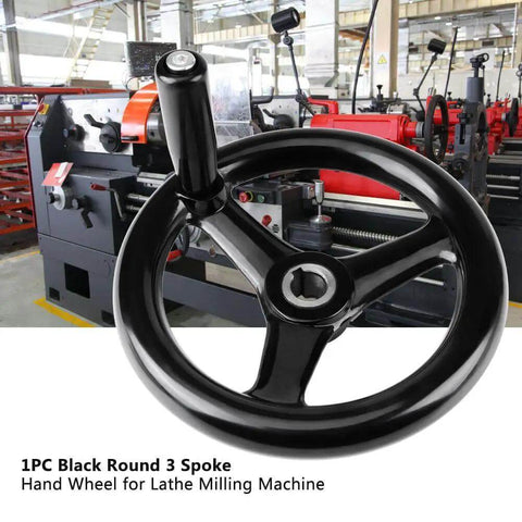 Three Spoke Plastic Hand Wheel With Revolving Handle for milling machine, showing ergonomic handle and black finish.