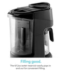 Side view of Brew Choice Pod And Carafe Coffee Maker For K Cup Pods Or Ground Coffee, 12 Cup Capacity, showing water reservoir.