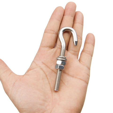 Heavy Duty M8 Stainless Steel Hook Bolts With Nuts, Washers, And Lock Washers, 8 Pack, 304 Stainless Eye Ring Screw In Hooks, handheld view