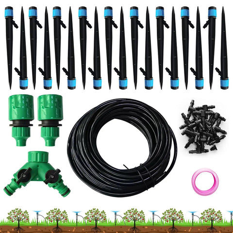 All In One Garden Drip Irrigation Kit No Tools Needed With Push To Connect Fittings And Fifty Nine Feet Flexible Tubing For Raised Beds