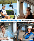 Magnetic Golf Cart Clip On Mist Fan With Light On The Go in use on golf cart, cruise ship, office, and construction site.