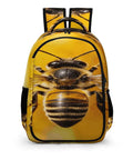 Golden Floral Bee Printed Unisex Backpack With Large Capacity, Lightweight And Durable Polyester Daypack, close-up of bee print