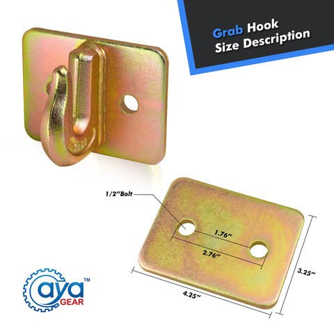 Three Eighths Inch G70 Tractor Bucket Grab Hook Bolt On Forged Steel No Backer Plate with Dimensions and Bolt Holes