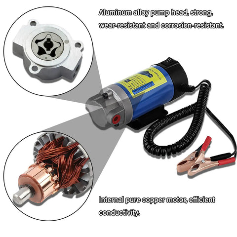 Detailed view of Heavy Duty DC 12V 100W Oil Extractor Pump With Straight Plug In Self Priming Motor and Low Noise Design.