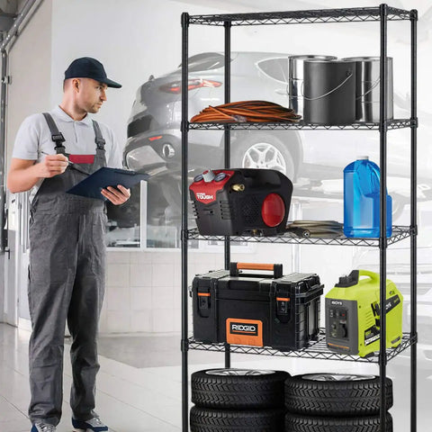 Heavy Duty Steel Wire Storage Shelving For Garage And Kitchen, 5 Shelf Adjustable Rack With 1250 Lb Capacity, No Sweat Assembly Organizer In Black, Killer Quality Storage Rig For Homes Today