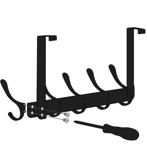 Black over the door coat hooks with five hooks and towel rack door hanger for coats and clothes space saving white organizer.
