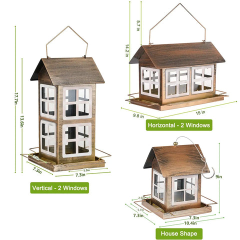 Country House Shaped Bird Feeder Built To Last Heavy Duty Metal Bird Feeder For Outdoor Hanging Weatherproof Large Capacity Wild Bird Feeder For Garden Yard Patio Decor multiple angles
