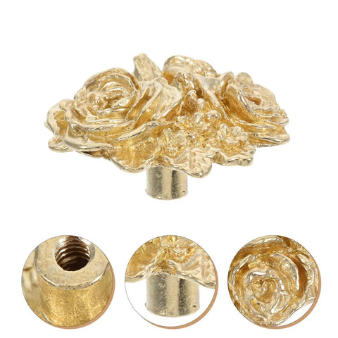 Gold Brass Peony Flower Cabinet Knobs And Drawer Pull Handles For Kitchen Bathroom Bedroom Furniture Hardware Vintage Copper Finish With Elegant Floral Design, shown in close-up detail view.