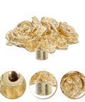 Brass Peony Flower Drawer Knobs Vintage Cabinet Hardware Gold Pulls For Kitchen Bathroom Dresser And Furniture Durable Easy Grip Elegant Floral Pulls For Cabinets Drawers Cupboards And More, close-up view of floral design details