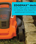 20 Inch Corded Electric Lawn Mower With 13 Amp Motor showing Edge Max deck for close edge cutting next to stone border