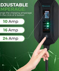 Adjustable amperage settings on Level 2 EV Charger 24 Amp Adjustable Amperage 10A 16A 24A, 30 Foot Cable With 6-30P Plug