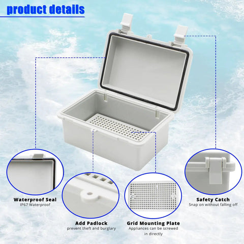 Open Outdoor Small Waterproof Electrical Junction Box With Lock And Wall Bracket Rugged Hinged Cover ABS Plastic Case in Gray