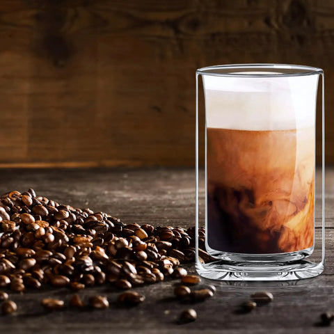 Hella Clear Double Wall Highball Glasses Set Of 2 Badass 13 Oz Thermal Insulated Drinkware for coffee with beans.