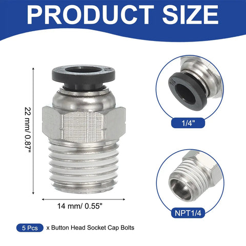 Five Pack Beefy NPT Push To Connect Air Fittings Male Straight 1/4 Inch Tube OD To 1/4 Inch NPT Thread Quick Connector Adapters