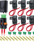Heavy Duty 12AWG Waterproof Inline ATO ATC Blade Fuse Holder With Secure Cover For Cars Trucks And Boats Comes Loaded With Six 30A Fuses.