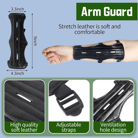 All In One Archery Starter Kit For Beginners And Pros Leather Arm Guard with adjustable straps and ventilation design
