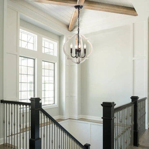 Farmhouse Orb Wood Chandelier 4 Light Pendant For Dining Room Living Room Rustic Hanging Light Fixture For Bedroom Hallway Foyer Entryway Dope Rustic Vibe