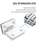 Close-up of Beefy Heavy Duty Stainless Steel 180 Degree Frameless Shower Door Hinge, corrosion-resistant material detail shown.