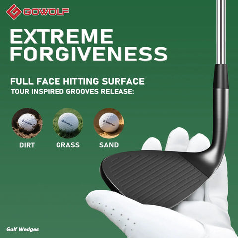 69 Degree Right Hand Forged Golf Wedge With Full Face Grooves CNC Milled For Killer Spin In Sand Gap And Lob Wedges For Men A Great Gift For Golfers Everyday, showing full face hitting surface and grooves for extreme forgiveness.