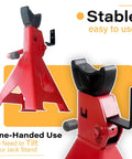 Aucuqu four-pack wall-mount jack-stand organizer with metal holder hooks for 2–6 ton stands.